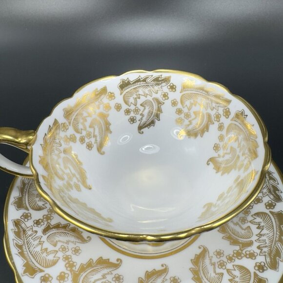 Royal Stafford Fine Porcelain China Teacup And Saucer England Heavy Gold Pattern - Picture 14 of 16